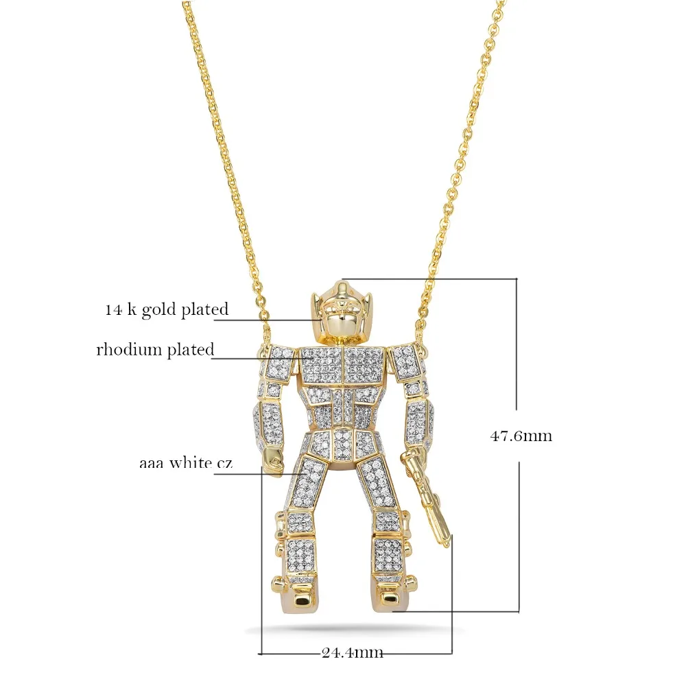 Dropshipping Necklace Pendant for Men Hip Hop Samurai Robot  Pendants Necklaces Cubic Zirconia Boys Ice Out Brass Fine Jewelry