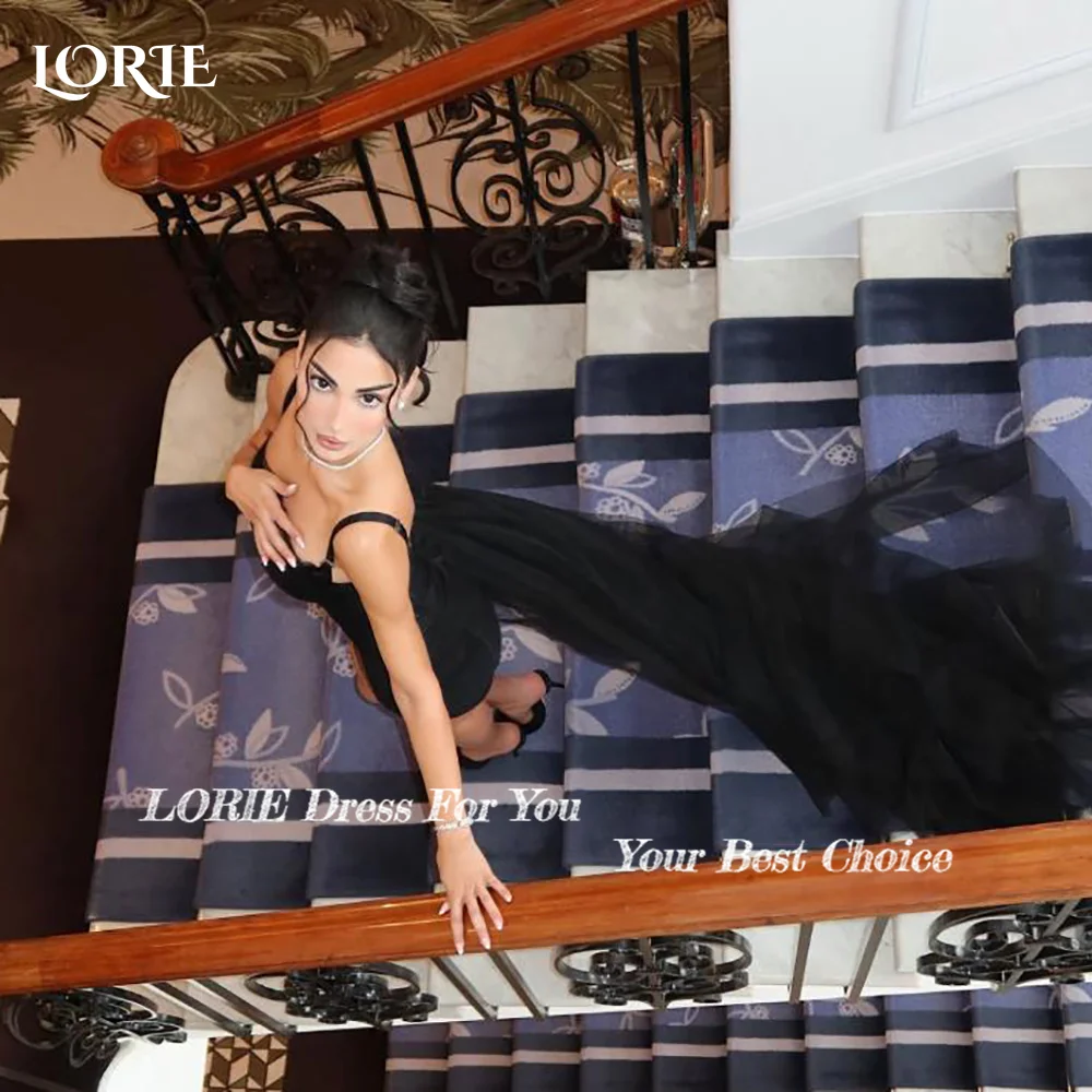 LORIE  Hi-Lo Black Mini Cocktail Party Gowns Sexy Spaghetti Straps Square Neck Ball Evening Dresses Clubbing Dress Customized