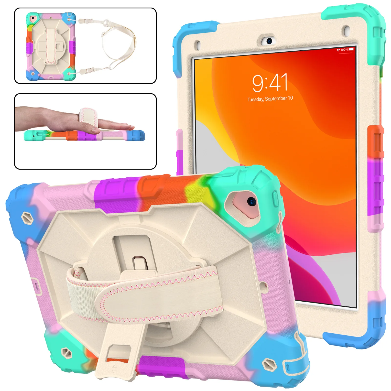 With Hand Strap Case For iPad6 pro9.7 New Ipad 9.7 inch Heavy Duty 360 Rotating Cover Shockproof Kickstand Protection Shell