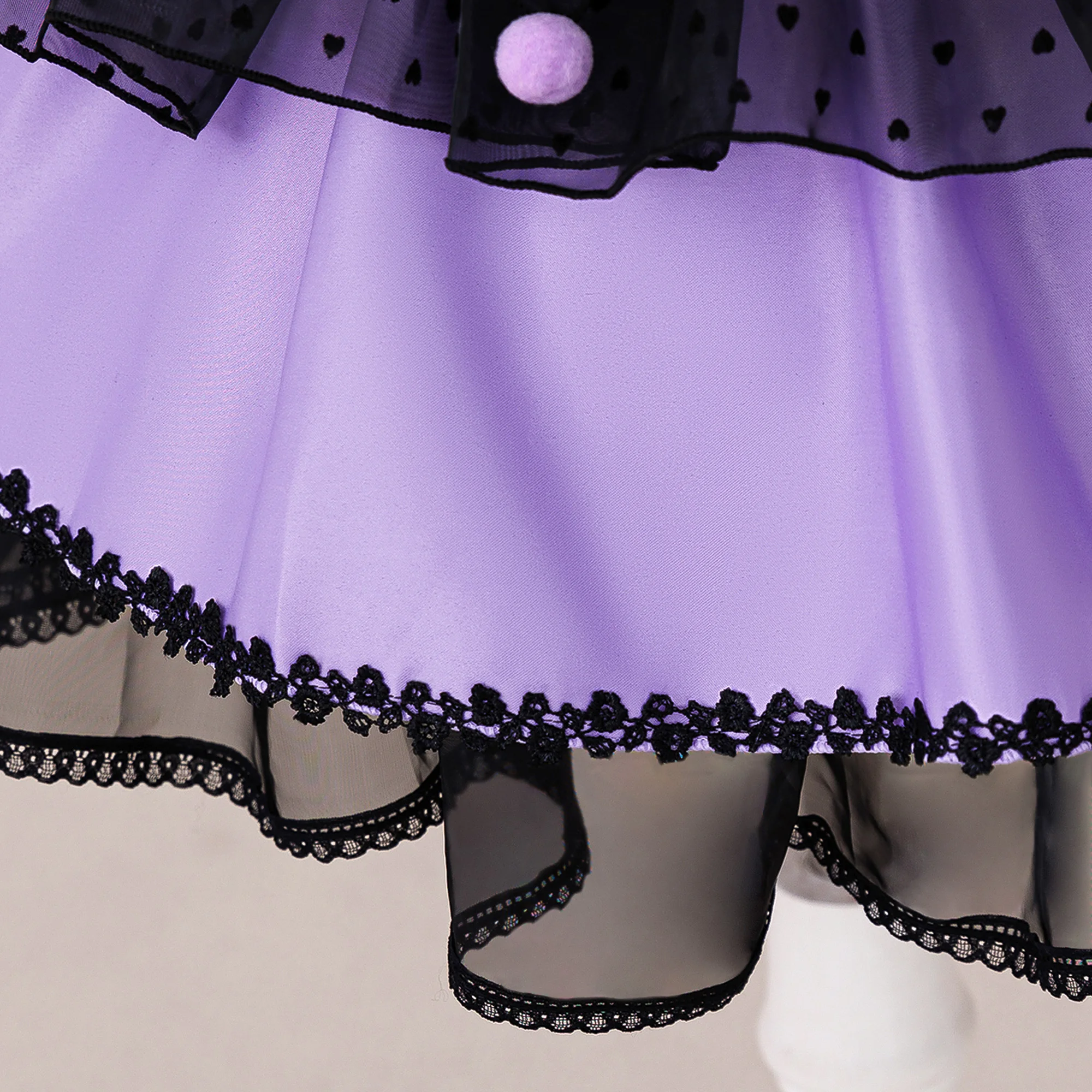 Schwarzes und lila süßes, cooles Lolita-Prinzessinnenkleid für Mädchen, flauschiges, gestuftes Partykleid – Detail 8
