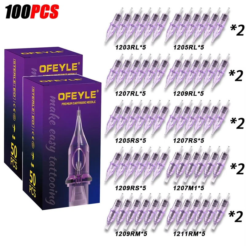 OFEYLE20/50/100PCS Tattoo Cartridge Needles Set Stainless Steel Sterile RL RM RS M1 Mixed Tattoo Needles For Lining Shading