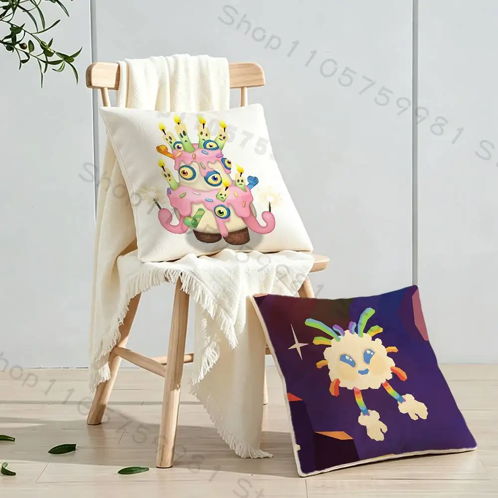 Cartoon My S-Singing M-Monsters Print Throw Pillow Cover Square Cushion Case for Living Room Bedroom Decor