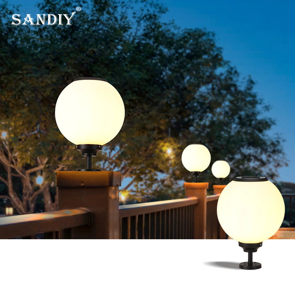 SANDIY Solar Pillar Lights Outdoor Garden Lights Fence Waterproof Pillar Lights Villa Gate Round Ball Outdoor Balcony Lights