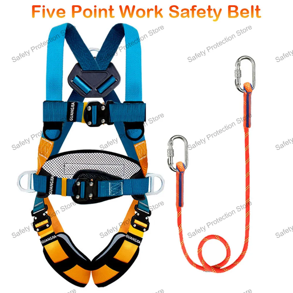 Full Body High Altitude Work Safety Harness Five-point Safety Belt Rope Outdoor Climbing Training Construction Protect Equipment