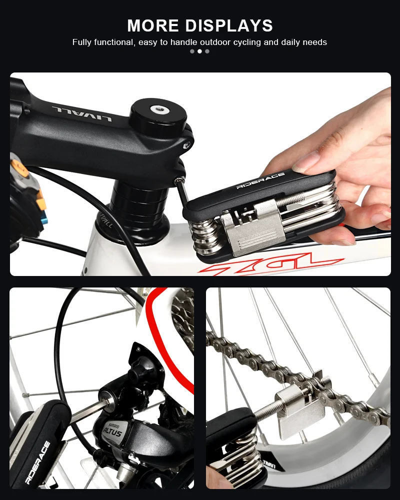 RIDERACE-herramienta portátil de reparación de bicicletas, 12 en 1, cortador divisor de cadena, llave hexagonal de radios, destornillador, multiherramienta para bicicleta