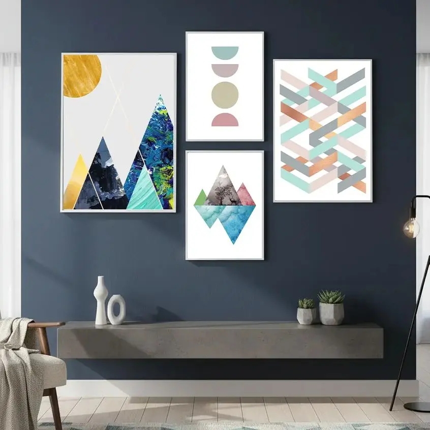 Nordic Morandi Geometric Abstract Mountain Sun Wall Art Canvas Poster Picture Home Decor Bedroom Living Room Office Modern Ar