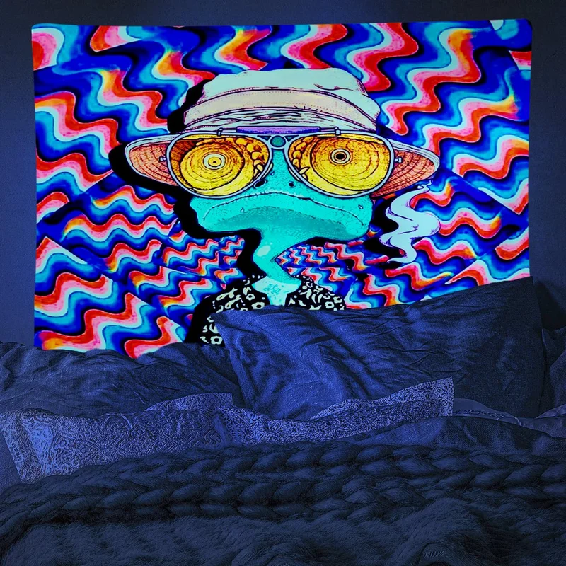 VIKAMA Trippy Psychedelic Frog Sunglasses Tapestry Colorful Wavy Indie Funny Wall Hanging Bedroom Dorm Backdrop Poster
