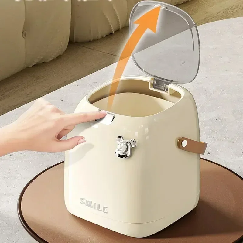 Beishan 2L Small Metal Trash Can Elegant Desktop Garbage Bin for Kitchen Compact Stainless Steel Waste Bin with Handle