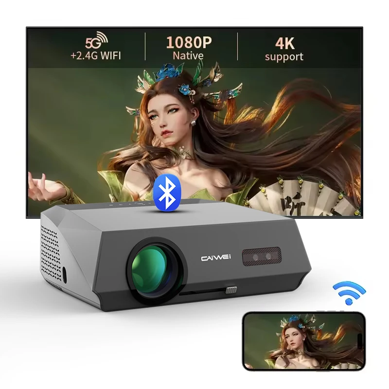 

Умный беспроводной проектор 1080p HD 4K с большим экраном 1450ANSI, 2 ГБ ОЗУ для конференц-зала, домашнего кинотеатра, новый проектор