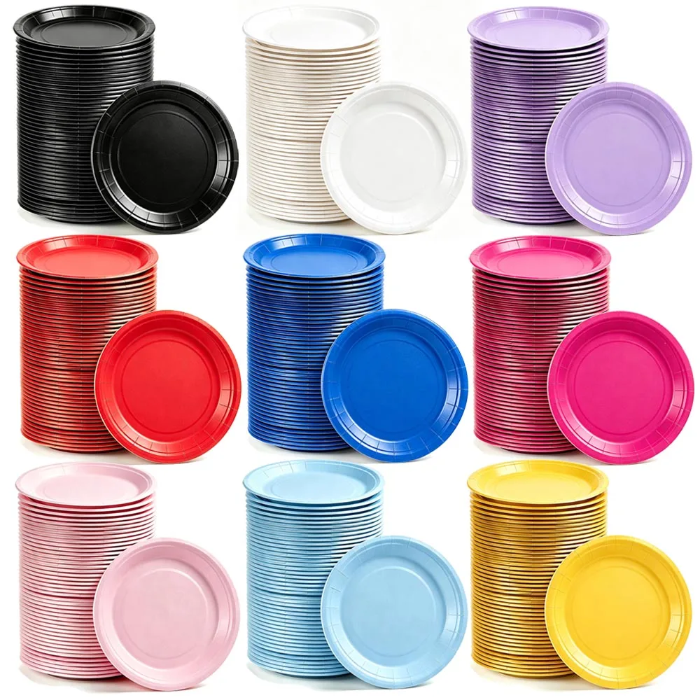 10-50 Stück Einfarbige 7-Zoll Pappteller Rot Blau Rosa Weiß Schwarz Einweg-Geschirr Geburtstagsparty Babyparty Deko-Zubehör