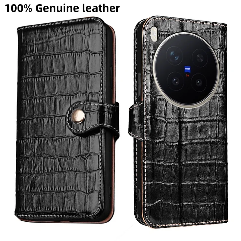 

Genuine Leather Crocodile Texture card Slot Wallet Cover For vivo X300 X200 Ultra FE Pro mini X200s Fall prevention phone Case