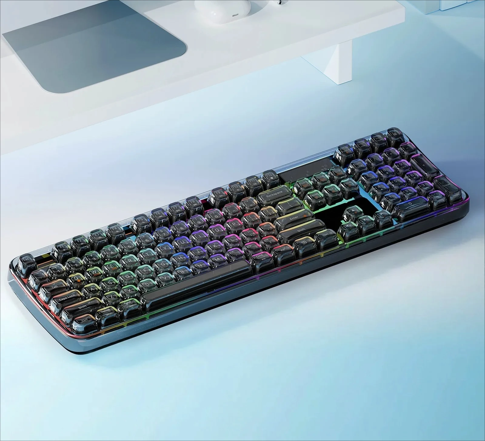 Crystal Transparent Wireless Keyboard High Value RGB Luminous Office Bluetooth Keyboard