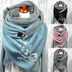 Winter Warm Short Scarves Women's Bohemian Retro Style Printings Triangle Scarf Button Soft Comfortable Ladies Wrap Shawls