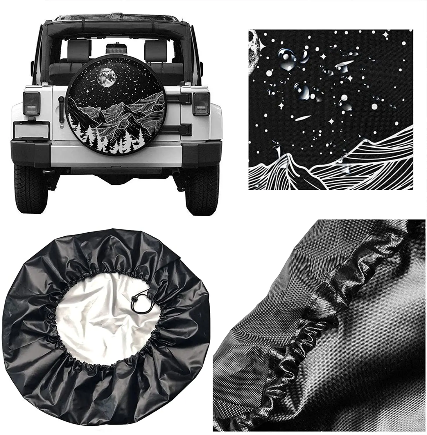 cozipink Moon and Star Camping Spare Tire COVER Wheel Protectors Weatherproof Universal for Trailer Rv SUV Truck C