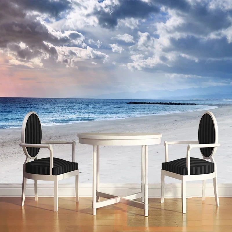 Customized Modern Blue Sky White Cloud Seaside Landscape Wallpaper Restaurant Nature 3D Mural Living room TV background bedroom
