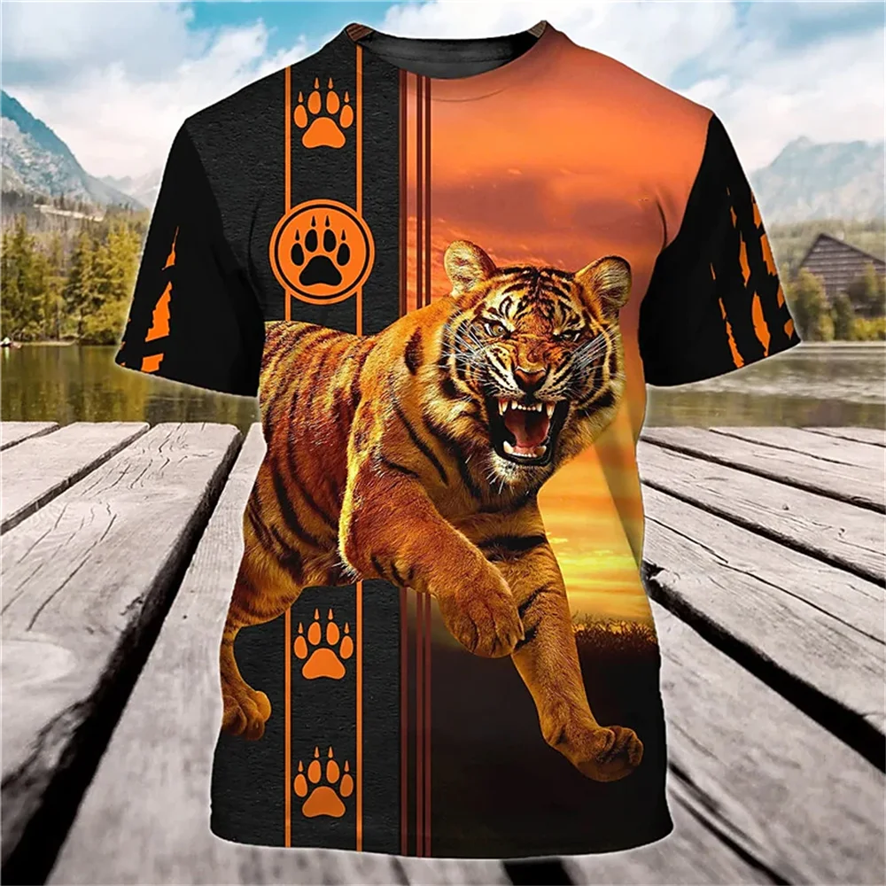 Vintage Animal T-shirt For Mens Tiger/scorpion Print Tops Tees 3D Casual Men\'s T Shirt Oversized Men Clothing Ropa Para Hombre