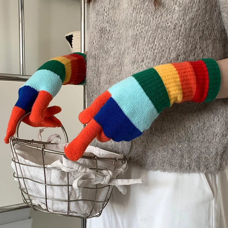 Guantes cálidos sin dedos para mujer, muñequera larga de color sólido simple, guantes cálidos para pantalla táctil, Otoño e Invierno