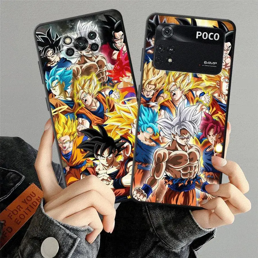 Funda para Xiaomi Poco C50 C75 M5 C61 F3 C71 M3 M4 M7 Pro F1 X3 X4 X5 X7 Pro C40 funda negra suave para teléfono Dragon Ball Saiyan Goku