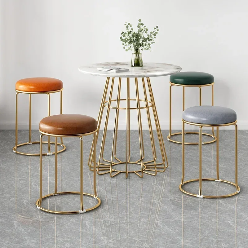 

Nordic Modern Simple Dining Chair: Fashion Light Luxury Round Dressing Stool with High Resilience Sponge Compact Furniture