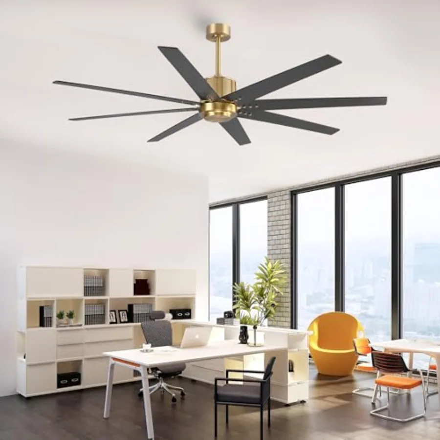 72 Ceiling Fan without Light for Living Room Bedroom Covered Outdoor, Gold and Black/Walnut Blades, Modern Large DC Motor, 6-Sp
