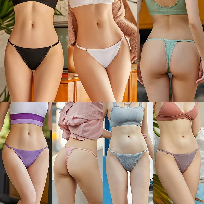 3 ks/sada bavlněných tang, sexy dámské tanga, nastavitelný pás, bezešvé kalhotky, prodyšné, s nízkým pasem, dámské spodní prádlo, měkké, jednobarevné - náhled 2