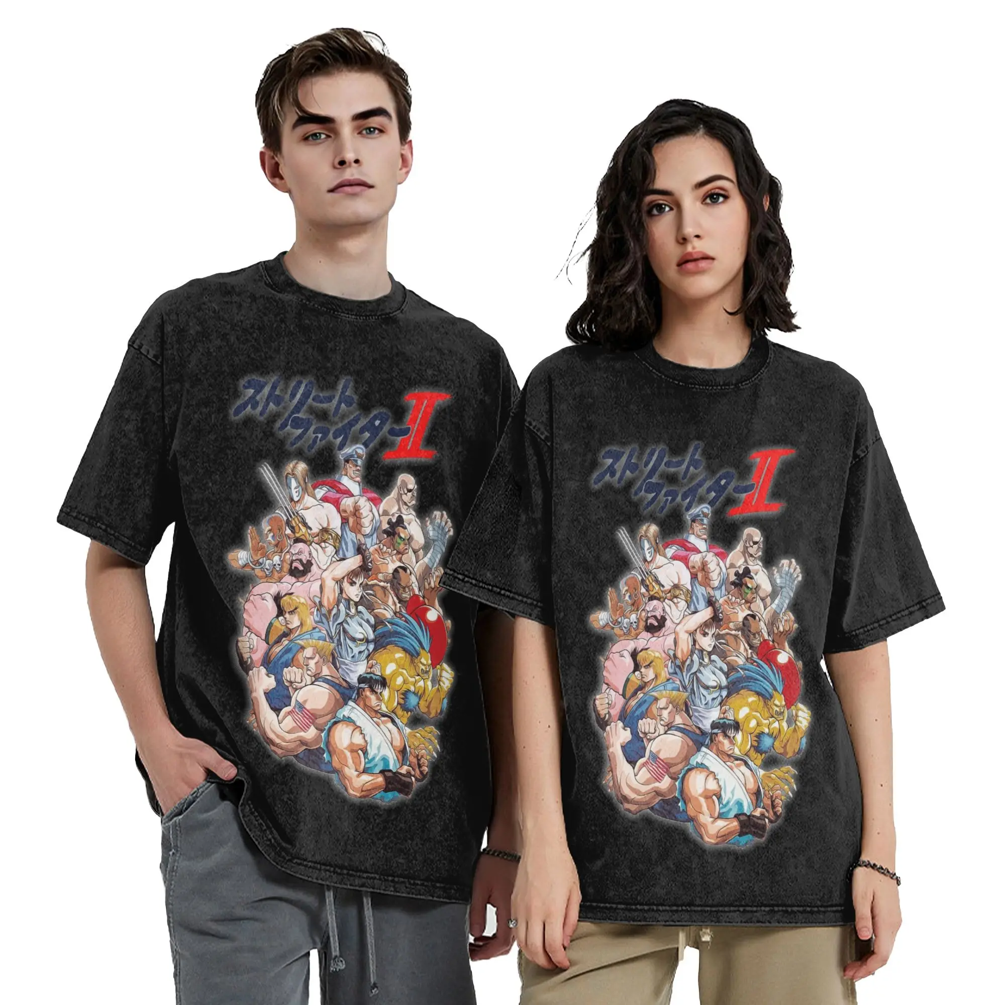 Select your Fighter Street Fighters T Shirts Hip Hop Washed High Street T-Shirts Vintage Men Tops Streetwear Summer Tee Shirt