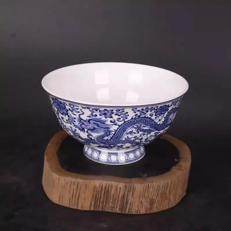Chinese Blue and White Porcelain Bowl Qing Qianlong Dragon Pattern 5.12 inch