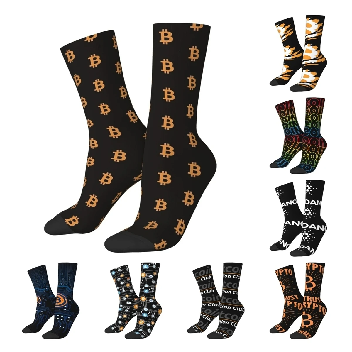 Skarpetki z motywem Bitcoin skarpetki męskie damskie poliestrowe skarpetki na co dzień nowość wiosna lato jesień zima w środku podkolanówki prezent