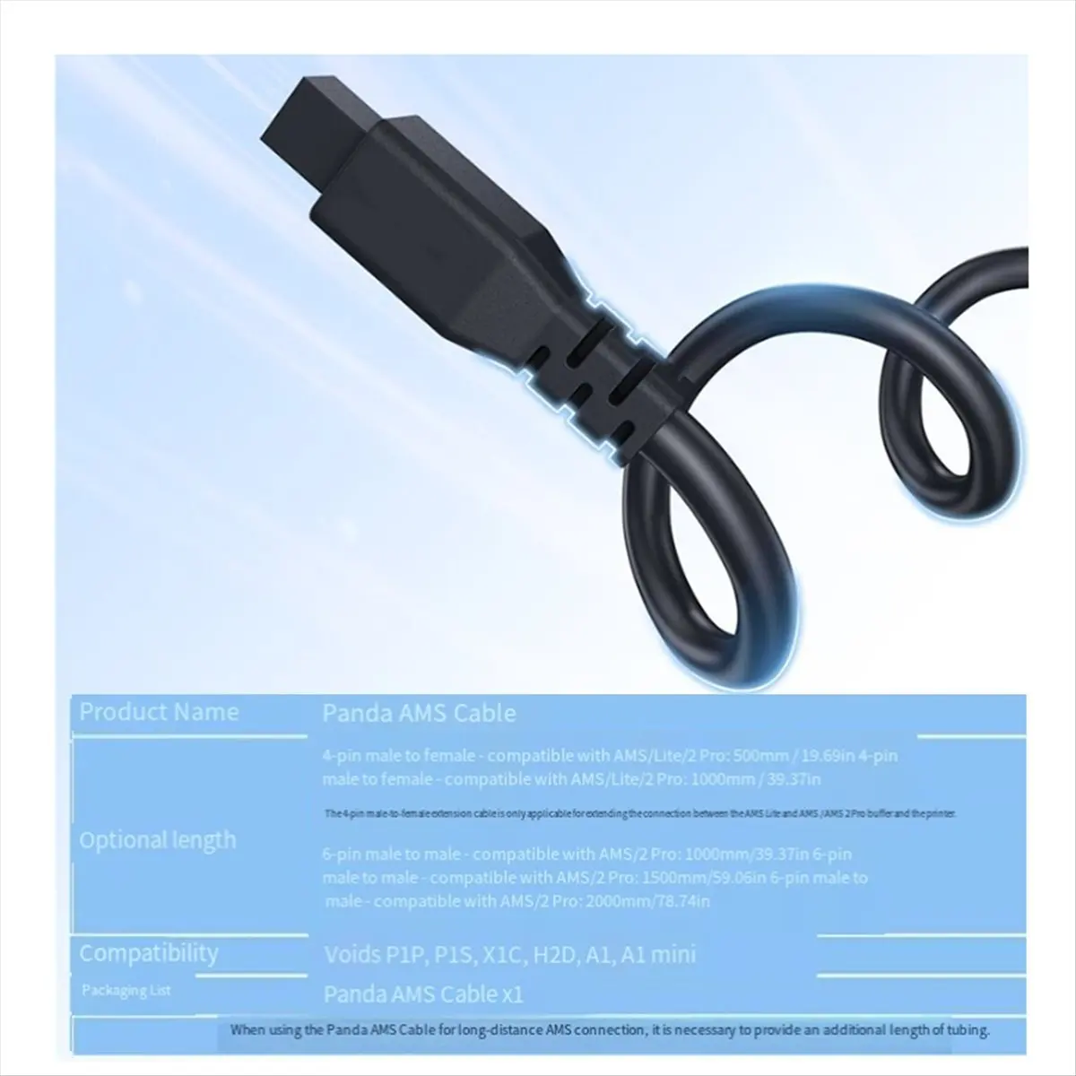 DT653 Mon.For H2D P1 X1C A1 Upgrades Panda Cable 6PIN Male to Male Cable 2M