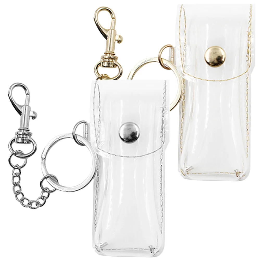 

2 Pcs Clear Keychain Pouch Lip Gloss Holder Lipstick Balm Rings Bags Lighter Car