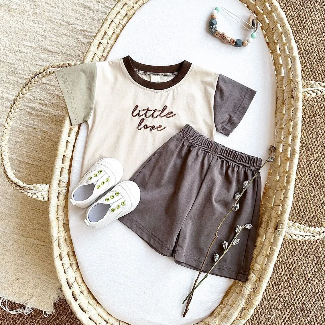 2024 Summer Baby Clothes Set Girl Clothes Newborn Baby Casual Embroidery Letters T-shirt Overall Suit Toddler Boys Infant Outfit