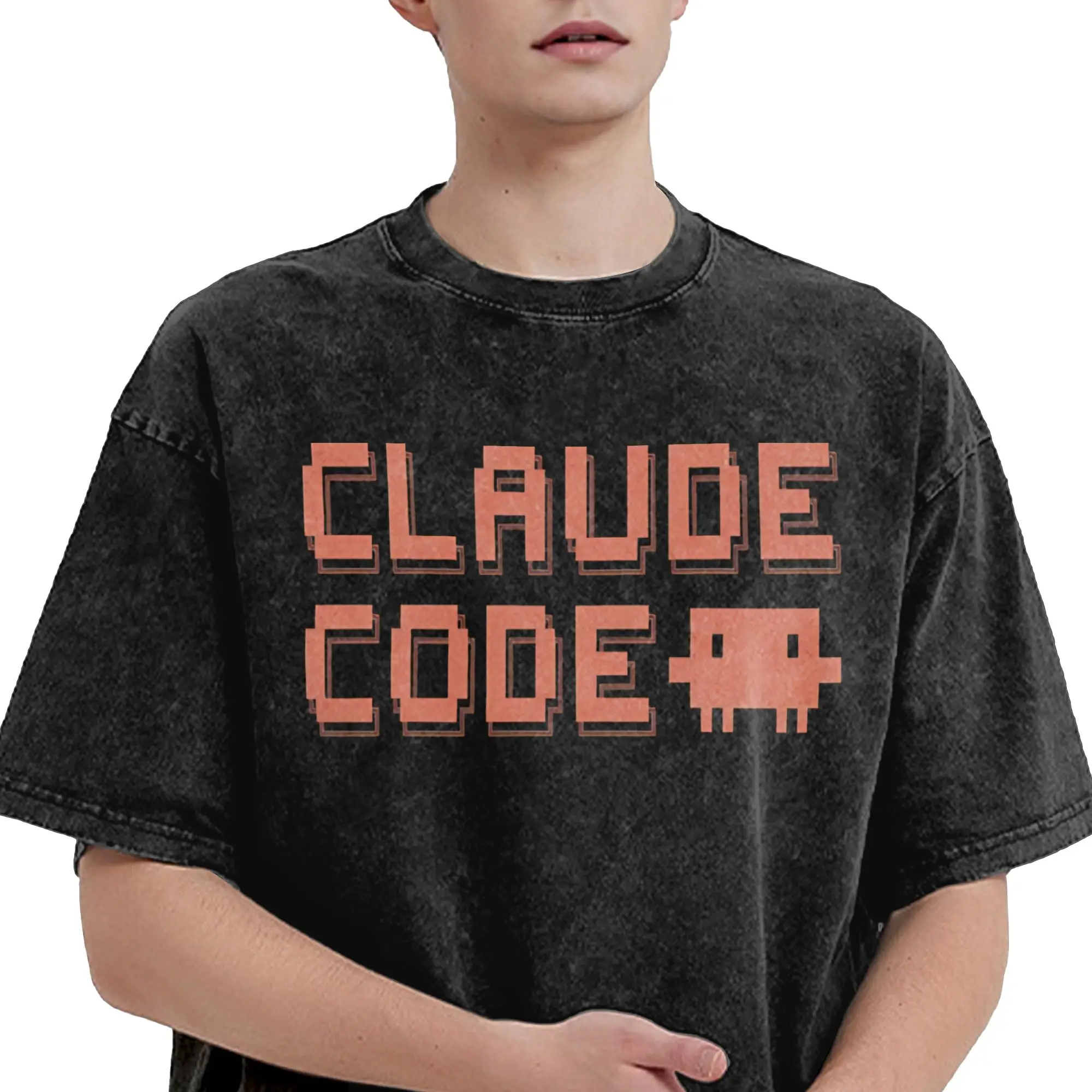 Harajuku Washed Shirt Claude Code Merch Vintage T Shirt Oversize  Streetwear Short Sleeve Summer Tops Tees