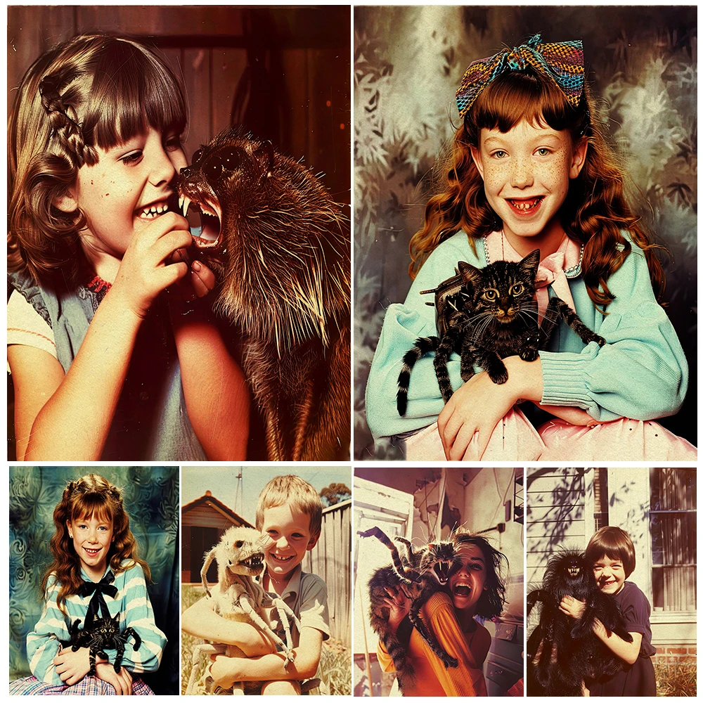 

Mutated Scary Pets,Vintage Photo Wall Art,Canvas Painting,Creepy Strange Creatures And Children,Art Poster Print,Home Decoration