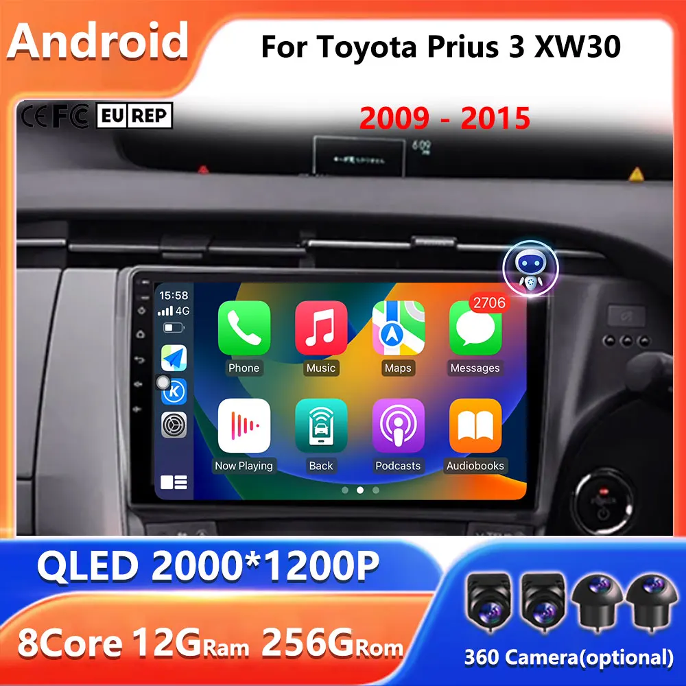 GPS Navigation 4G Carplay Android Car For Toyota Prius 3 XW30 2009 - 2015 Right Hand Driver Auto Radio Stereo Multimidia Player