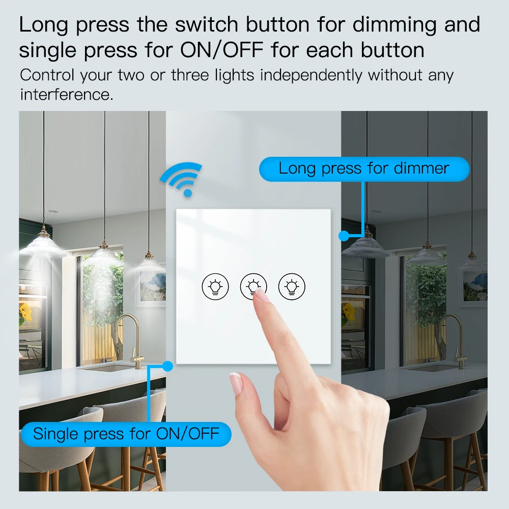 EU WiFi Smart Dimmers Switch 1/2/3 Gang Touch Switch LED Light Brightness Wireless Control Tuya APP Voice for Alexa Google