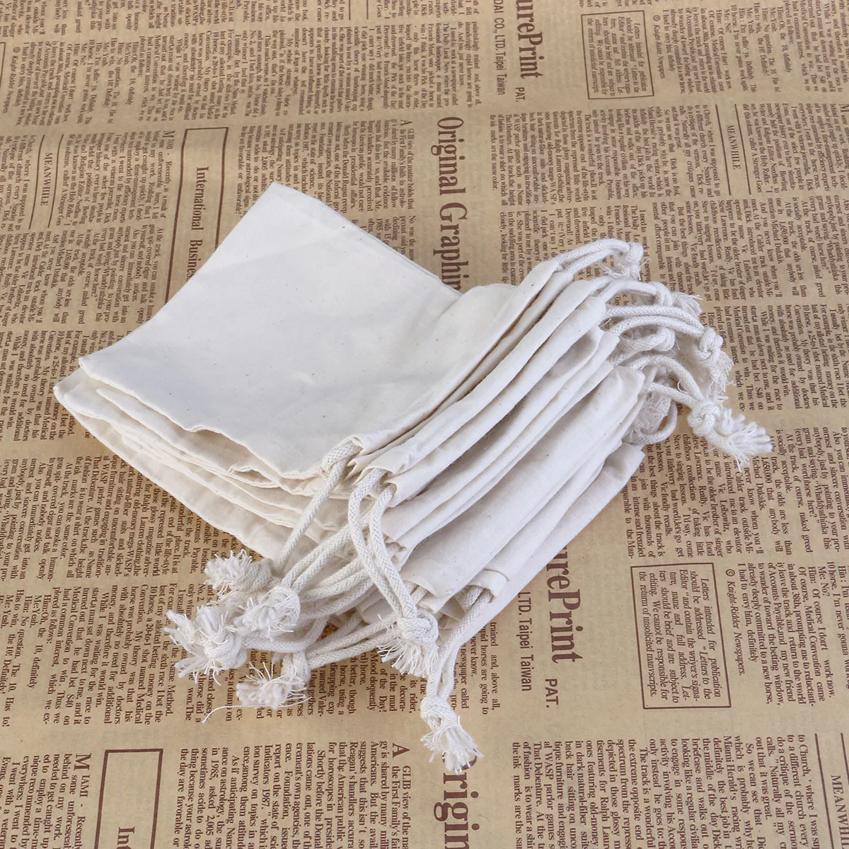 

10Pcs Cotton Gift Bags Beige Drawstring 10x14.5cm Wedding Favor Organza Pouches Jewellery Party Decoration Drawstring Bags