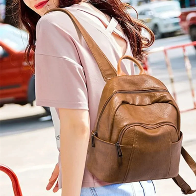 Vintage Genuine Leather Women's Fashion Travel Backpack Casual Cowhide College Students School Bag For Feminina