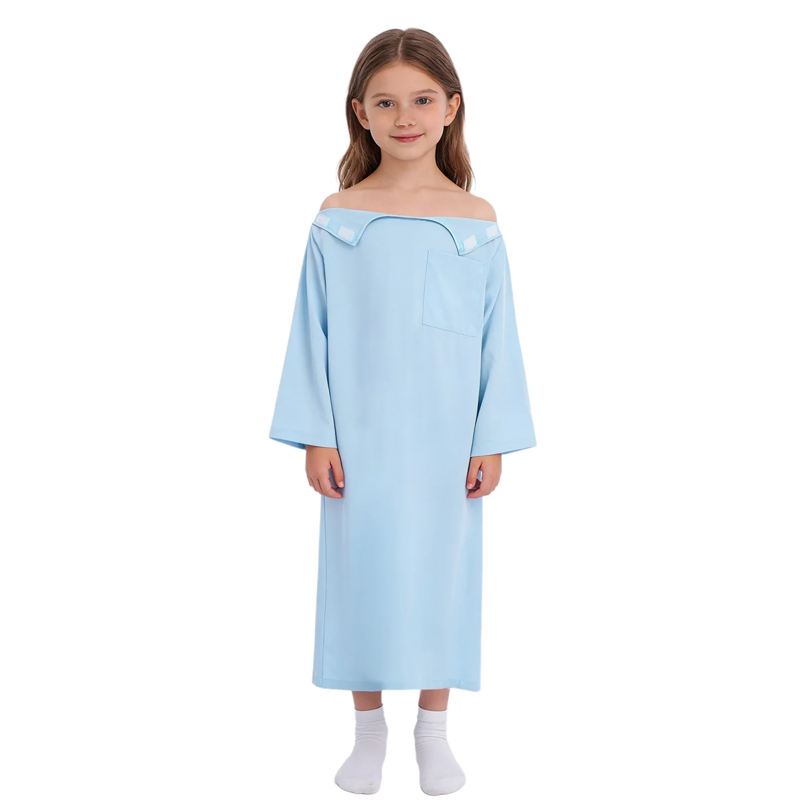 Kid Boys Girls Loose Special Needs Adaptive Clothing Long Sleeve Back Split Hook-and-Loop Fastener Robe for Patient Nursing Gown