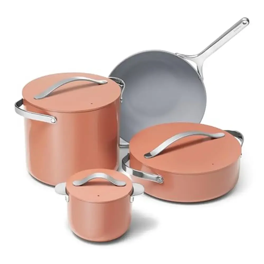 Specialty Cookware Set Ceramic Coated Non-Toxic Cooking Precision Lightweight with 7 Compatible Lids & Storage Organizer Incl.