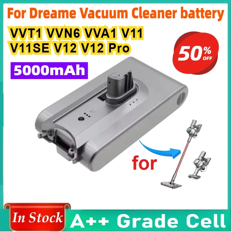 

25.2V 5000mAh Battery for Dreame V11 V11SE V12 VVT1 VVN6 VVA1 Replacement Battery Handheld Cordless Vacuum Cleaner Accessory