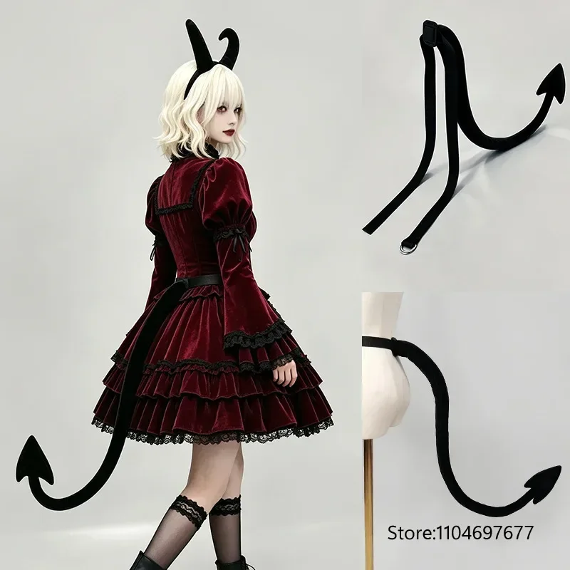 Demon Devil Plush Tail, Halloween Vampire Cosplay Costume Prop, Gothic Theme Party Comic‑con Dress Up Accessory