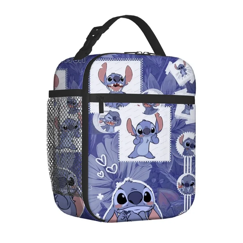 Stitch ถุงอาหารกลางวันแฟชั่นแบบพกพาหนาอลูมิเนียมฟอยล์กระเป๋า Bento การ์ตูนขนาดใหญ่ความจุปิกนิกกลางแจ้งอาหารฉนวนกันความร้อนกระเป๋า