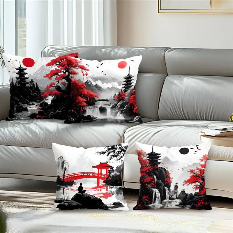 Home Decor Japanese Landscape Art Pillow Covers Pattern Cushion Cover Suitable for Sofa Bedroom Car Pillow Cover