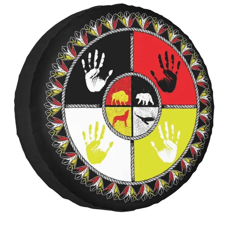 Spirit Animal Medicine Wheel Spare Wheel Tire Cover for Prado Pajero Wrangler Sacred Hoop Jeep RV SUV 4WD 4x4 14