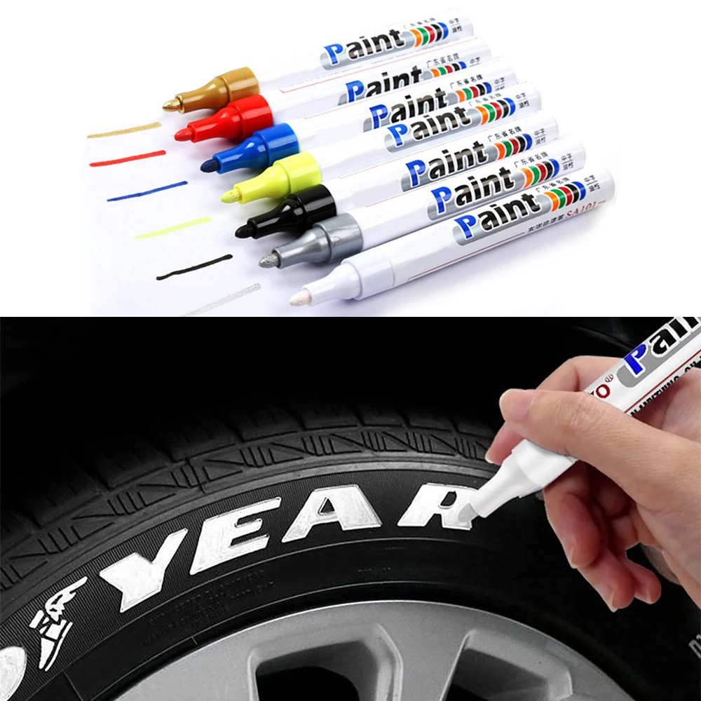 1pcs White Waterproof Cars Wheel Tire Oily Mark Pen Auto Rubber Tyre Paint  CD Metal Permanent  Marker Graffiti Touch Up