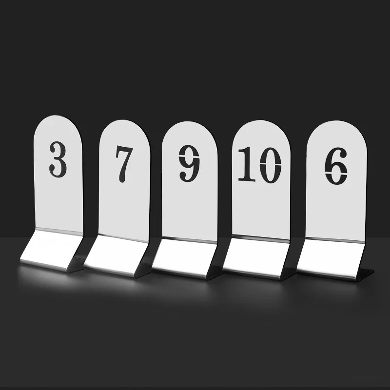 5 Pcs Stainless Steel Hollow Out Table Numbers Desktop Signboard Metal Stand Number Plates Hotel Restaurant Cafe Bar Seat Signs