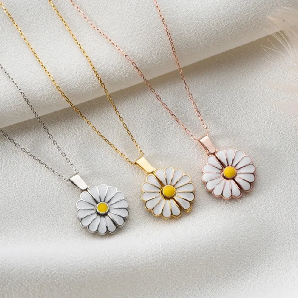 Daisy Flower Pendant Custom Engraved Name Necklace for Women Chain Choker Stainless Steel Jewelry Personalized Mother\'s Day Gift