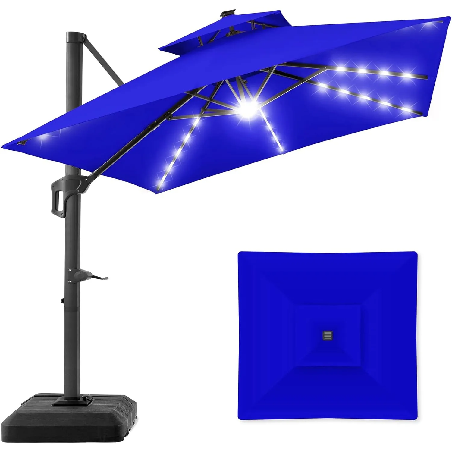 

Best Choice Products 10x10ft 2-Tier Square Cantilever Patio Umbrella Solar LED Lights Offset Hanging Sun Shade Resort Blue