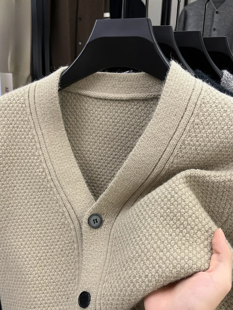 

Rn V-Ne Knitted Sweater Cardigan for Middle-Aged And Young Men Retro Versatile Thi Needle Spring Autumn Faionable