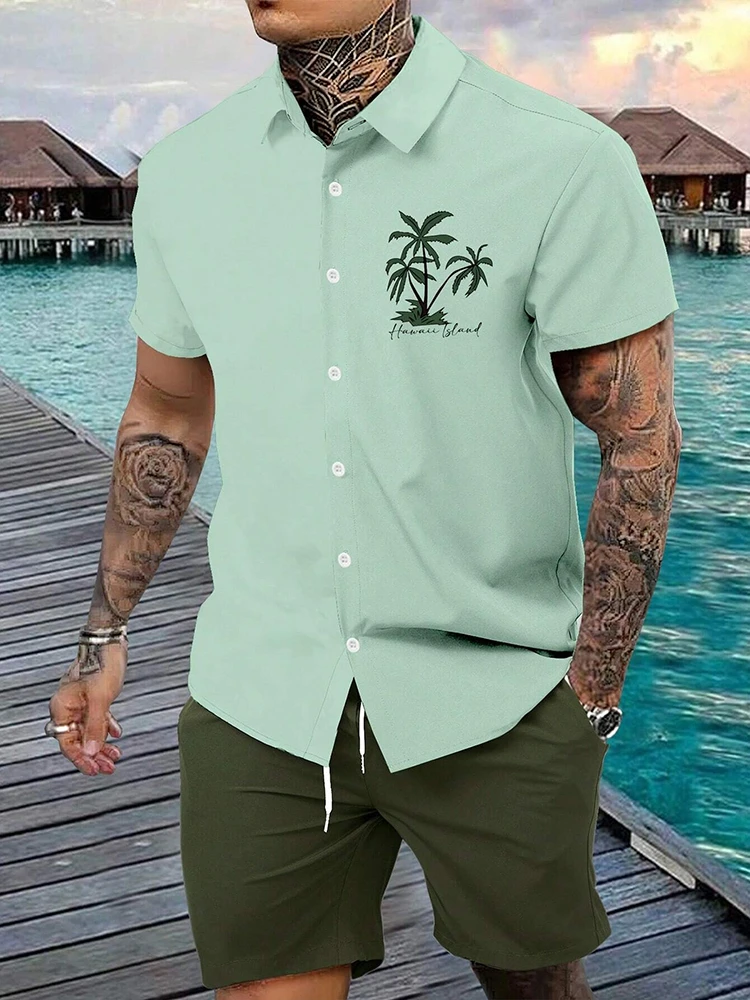 Outdoor Beachside Men's Casual Shirt Summer Comfort Men's Beach Shorts Men's Hawaiian Short-sleeved Shirt Athletic Shorts Set
